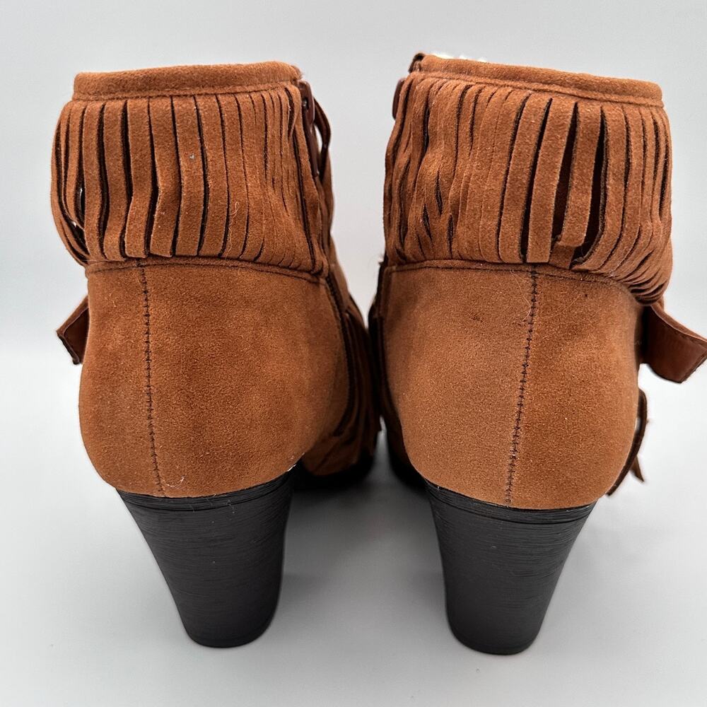 A.X.N.Y. American Exchange Brown Suede Fringe Ankle Boots - Picture 3 of 11